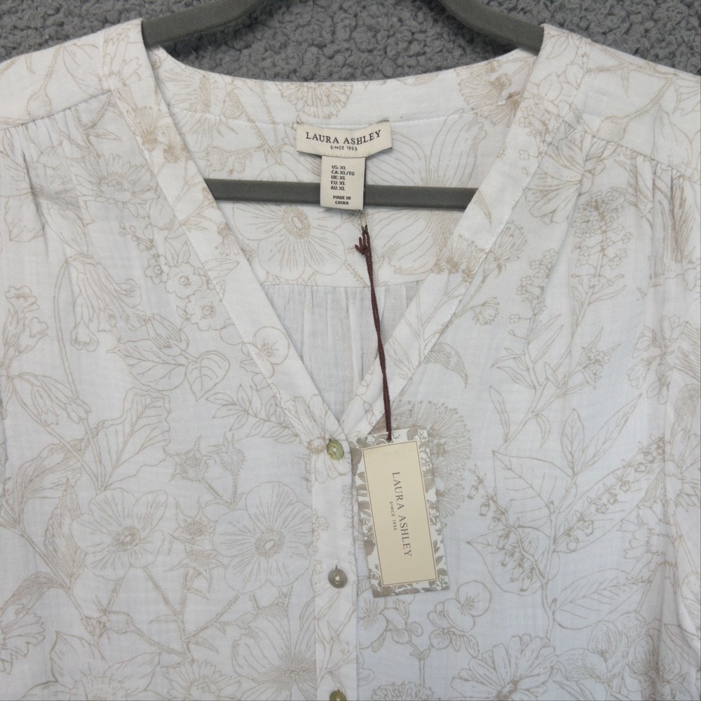 Laura Ashley White and Beige Floral Button-Front Blouse - Picture 5 of 16